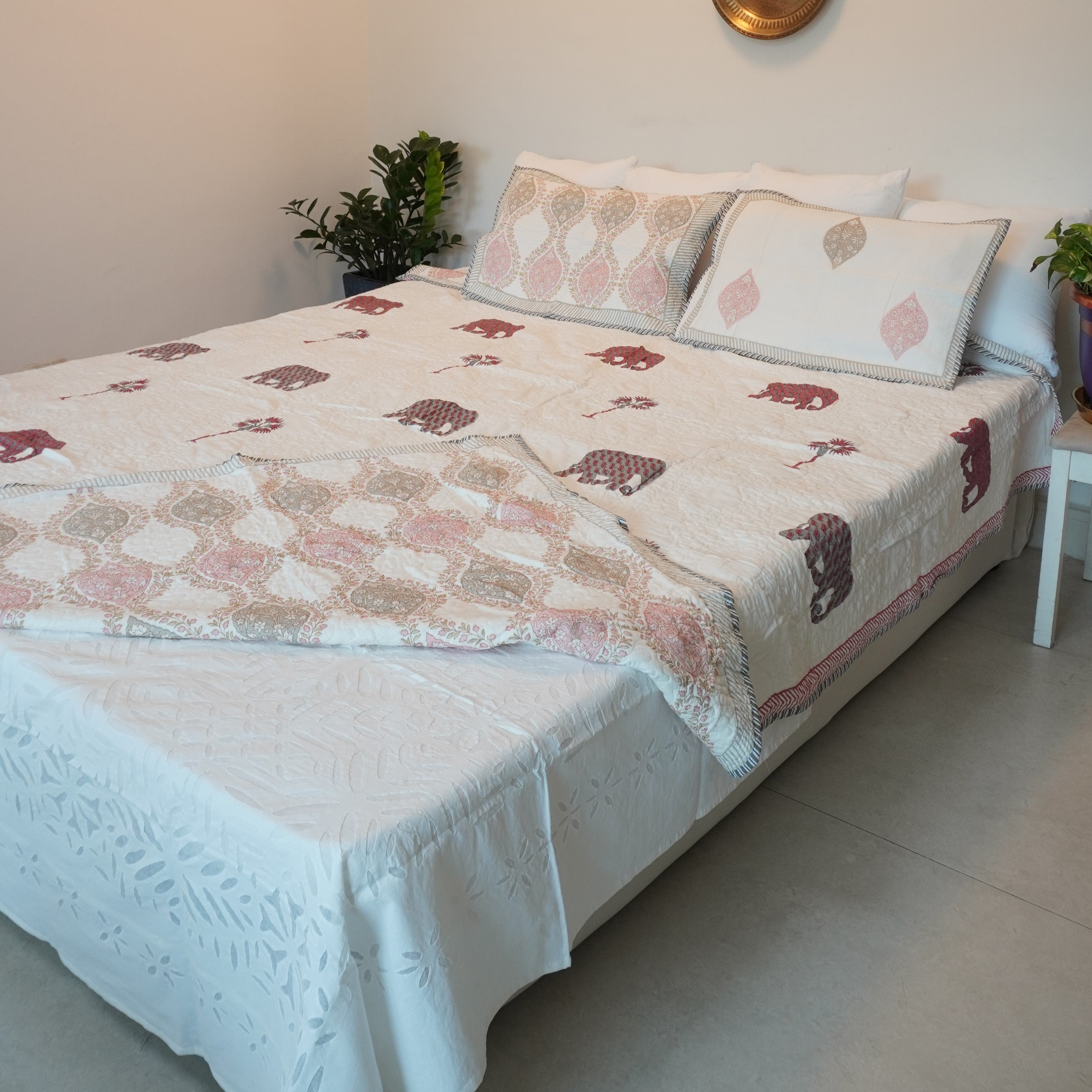 Pink Sonata Hand Block Printed Quilted Bedcover