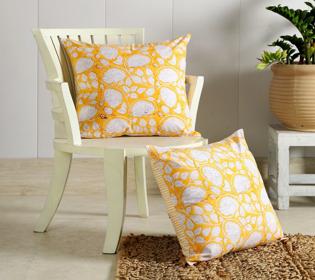 Sunshine (set of 5)- 16x16 Hand Block Cotton Cushion Cover