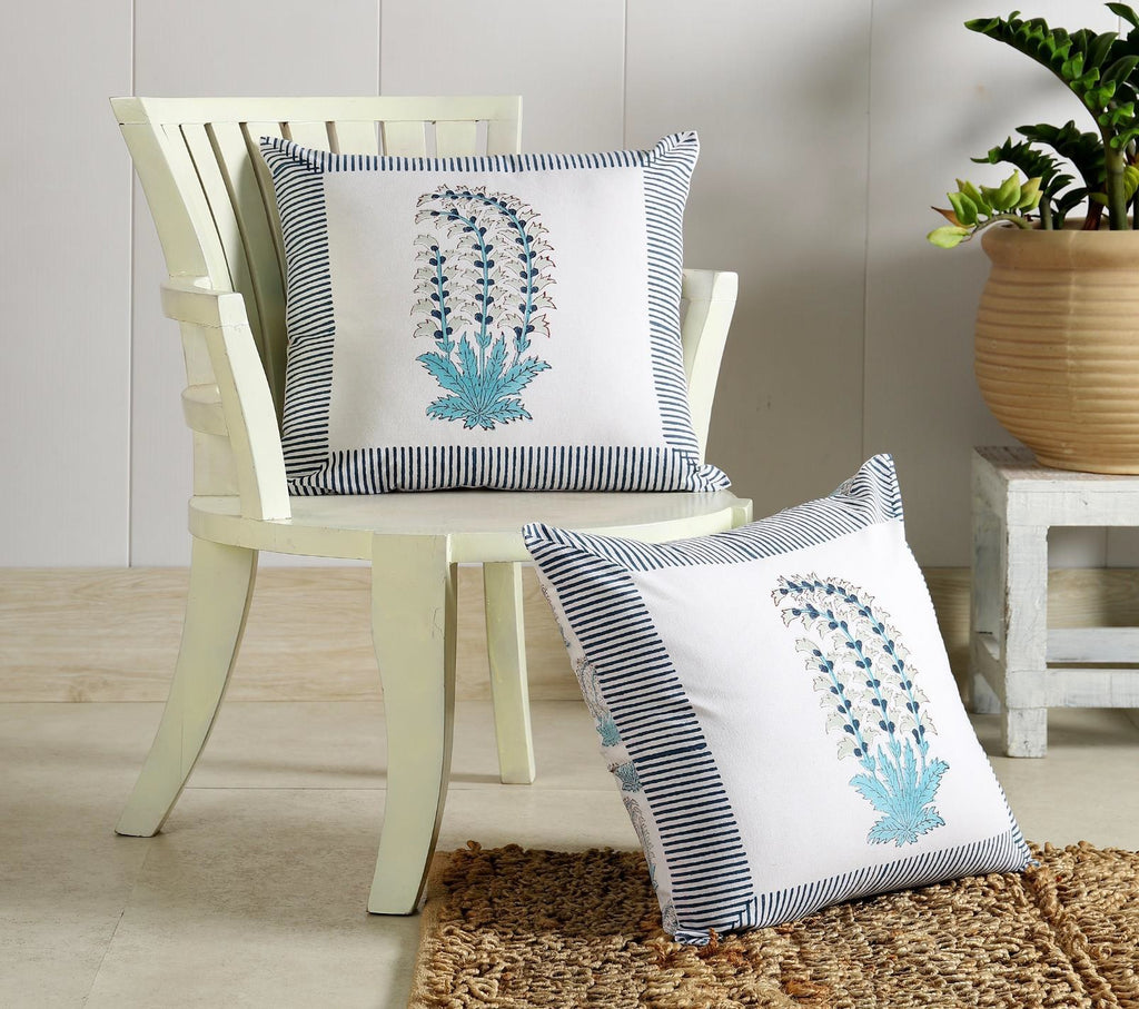 Big Blue Mughal Butta(set of 5) - 16x16 Hand Block Cotton Cushion Cover