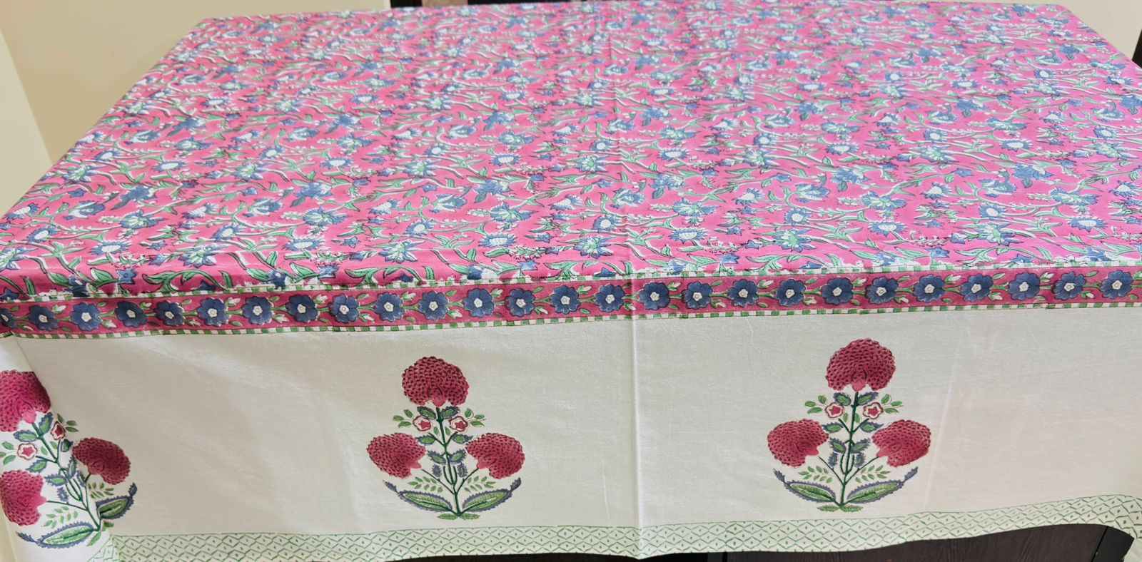 Pink Garden Hand Block Printed Rectangle Table Cover