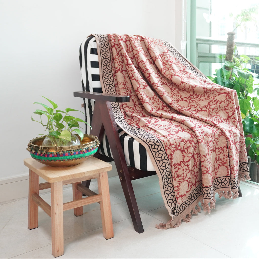 Hand Block Printed Throw Blanket Red