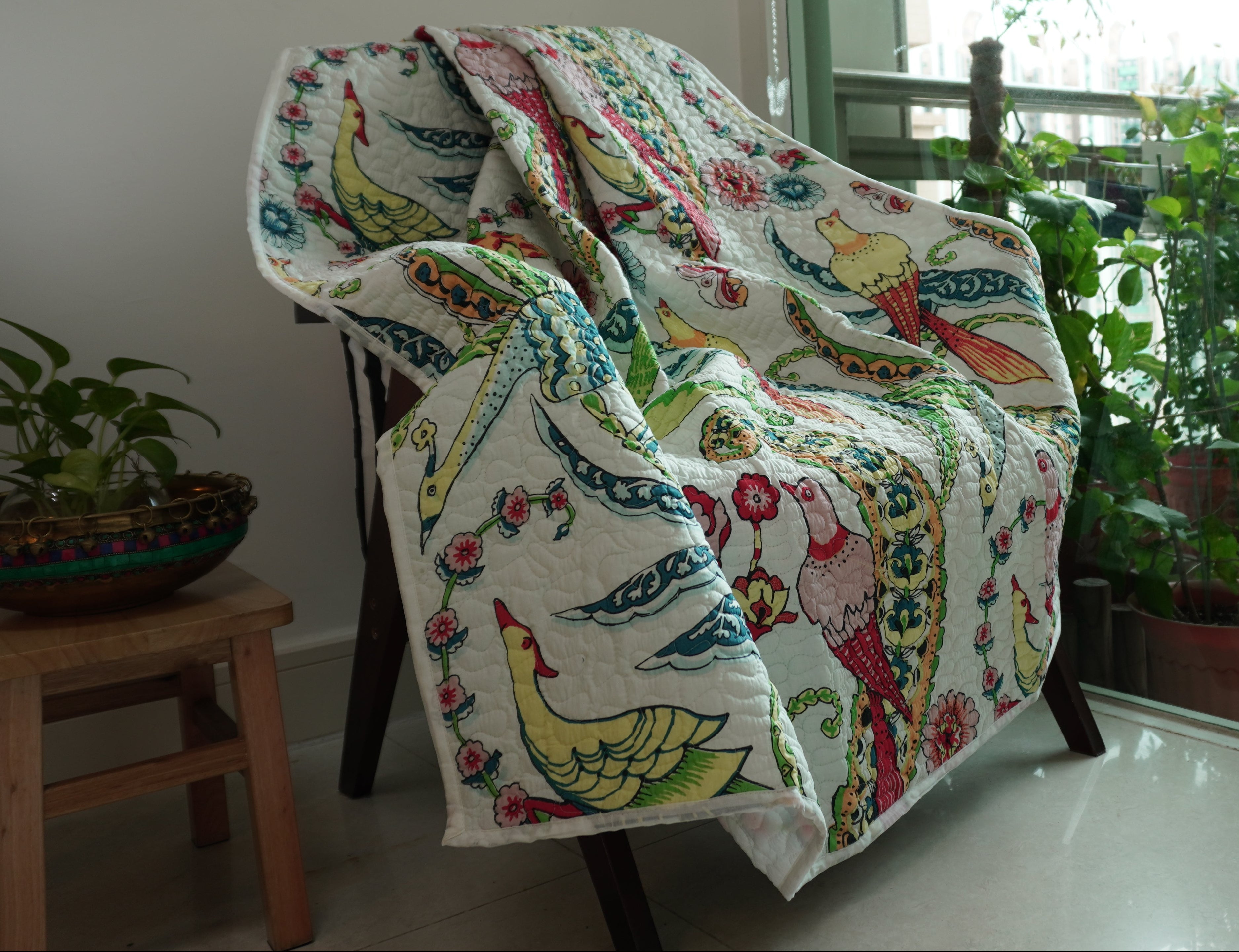 White Birds of Paradise Quilted Throw Blanket