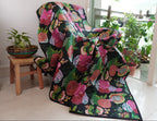 Black Floral Hand Quilted Throw