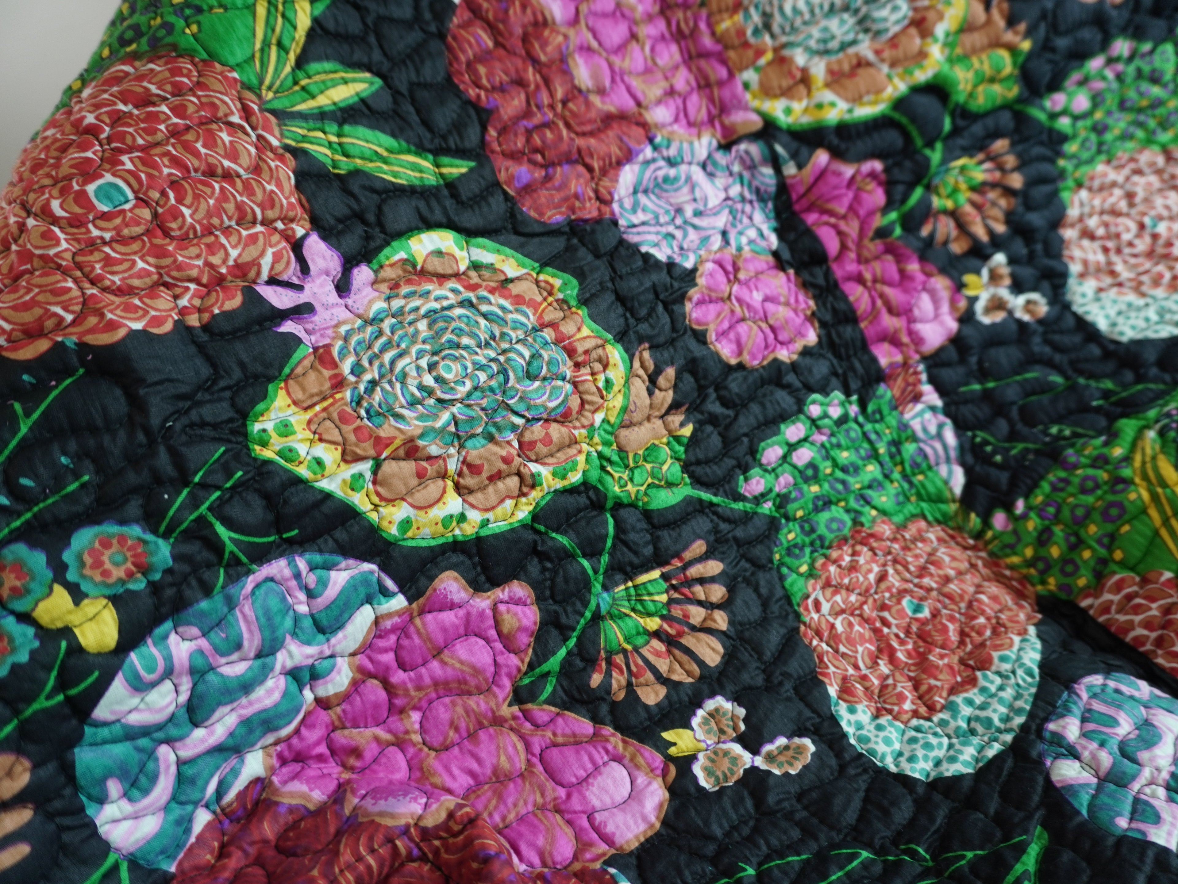 Black Floral Hand Quilted Throw