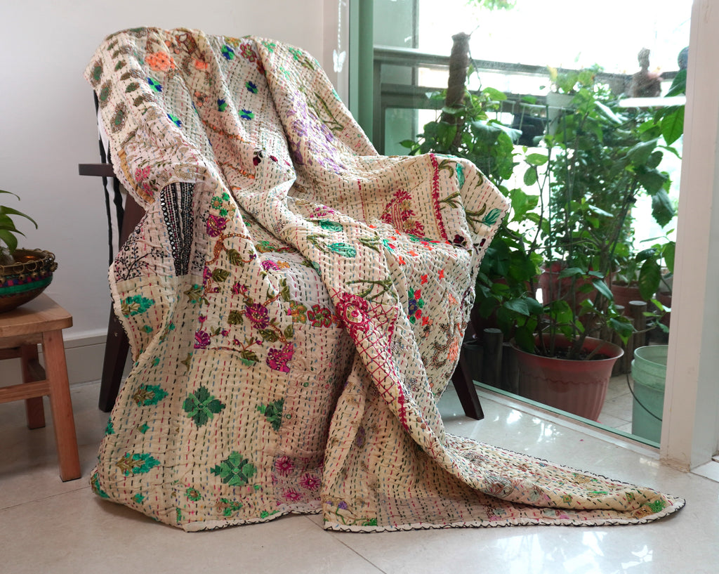 White Hand Quilted Throw Blanket 2