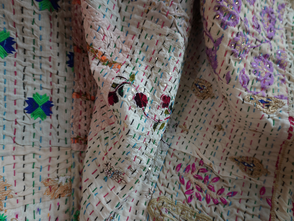 White Hand Quilted Throw Blanket 2