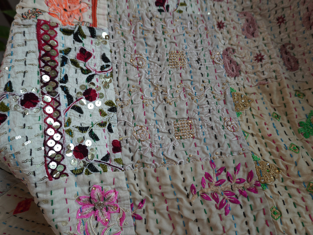 White Khambadia Cotton Throw Blanket