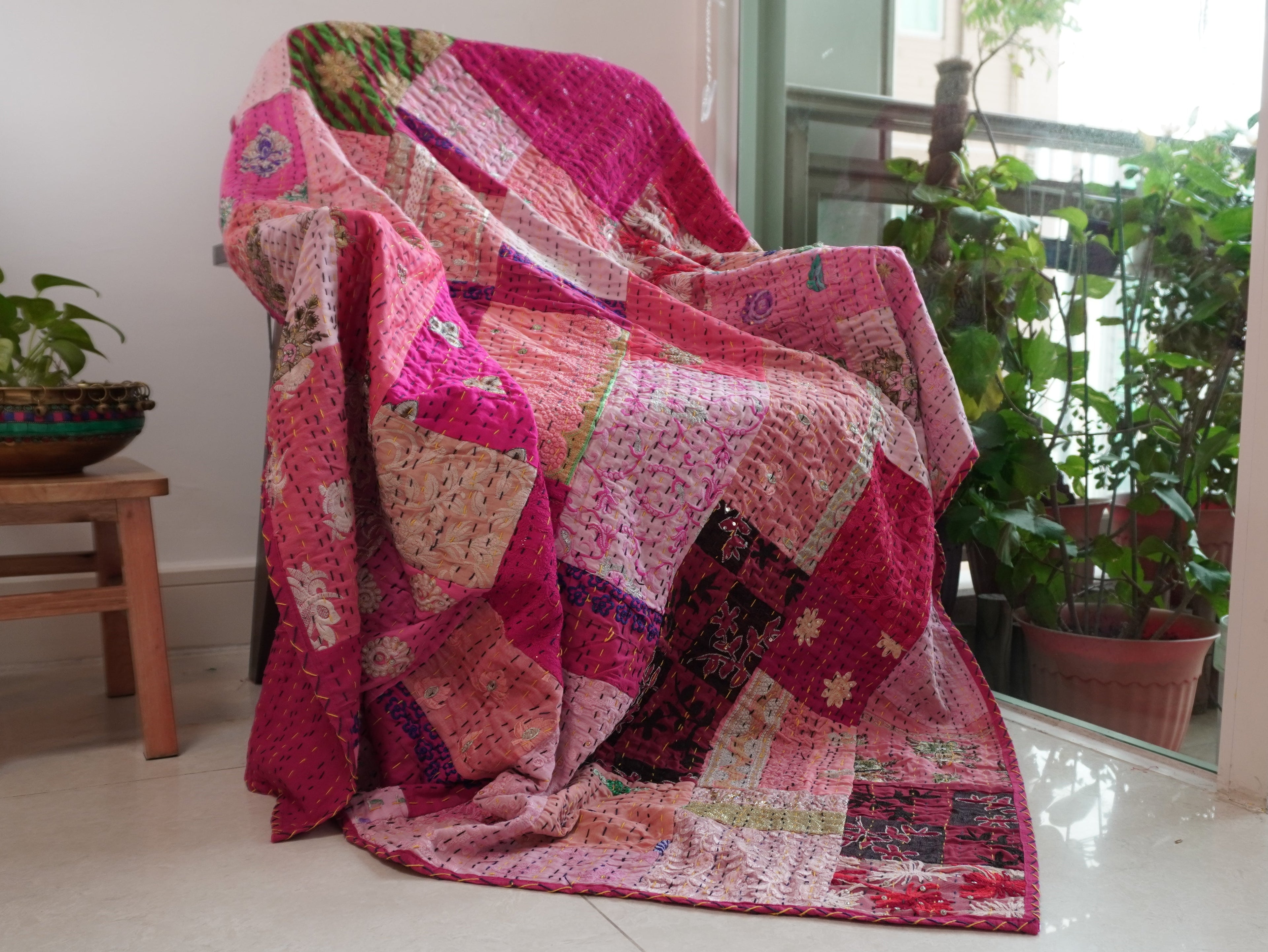 Pink Khambadia Cotton Throw