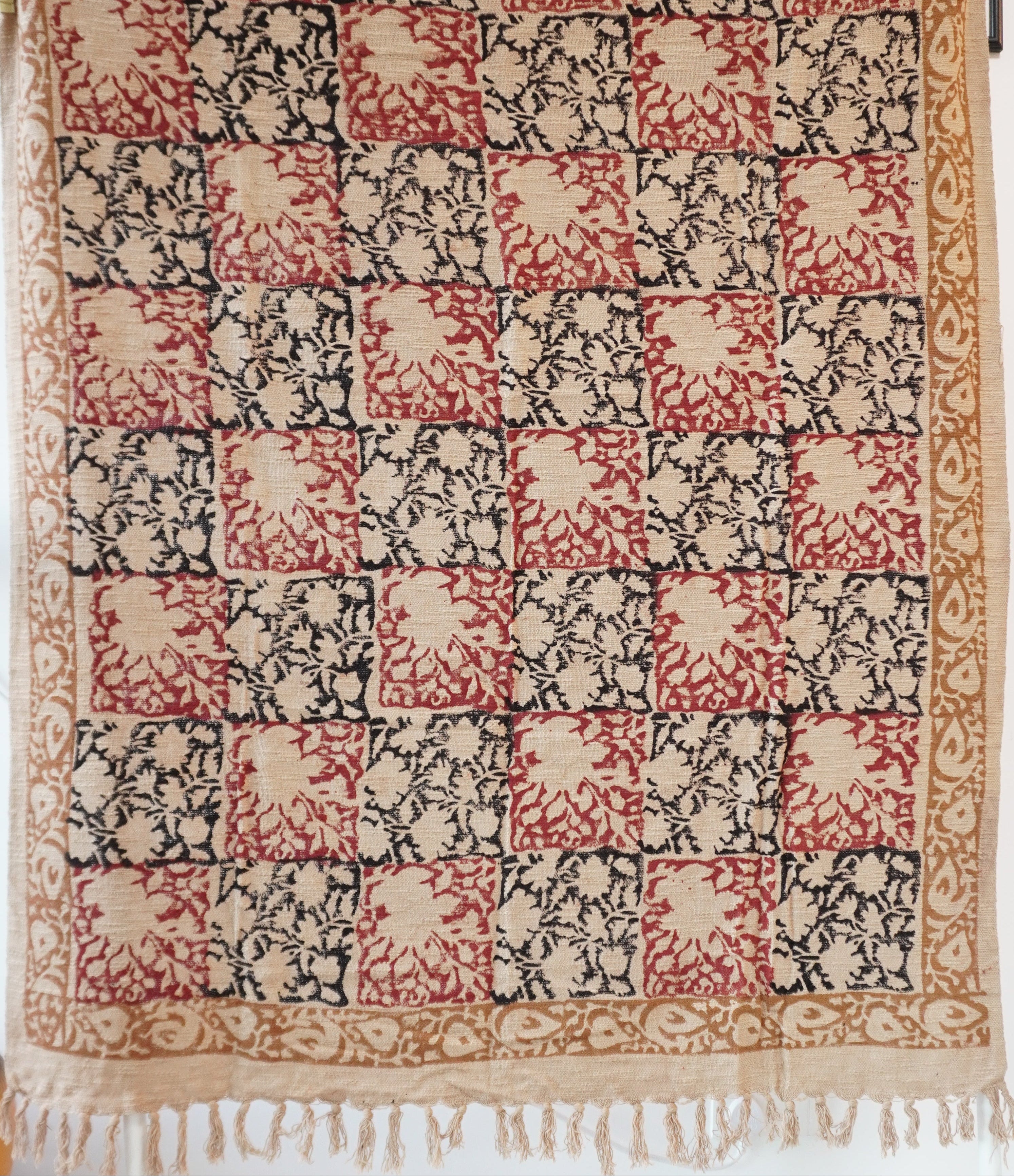 Red N Black Hand Block Printed Throw Blanket