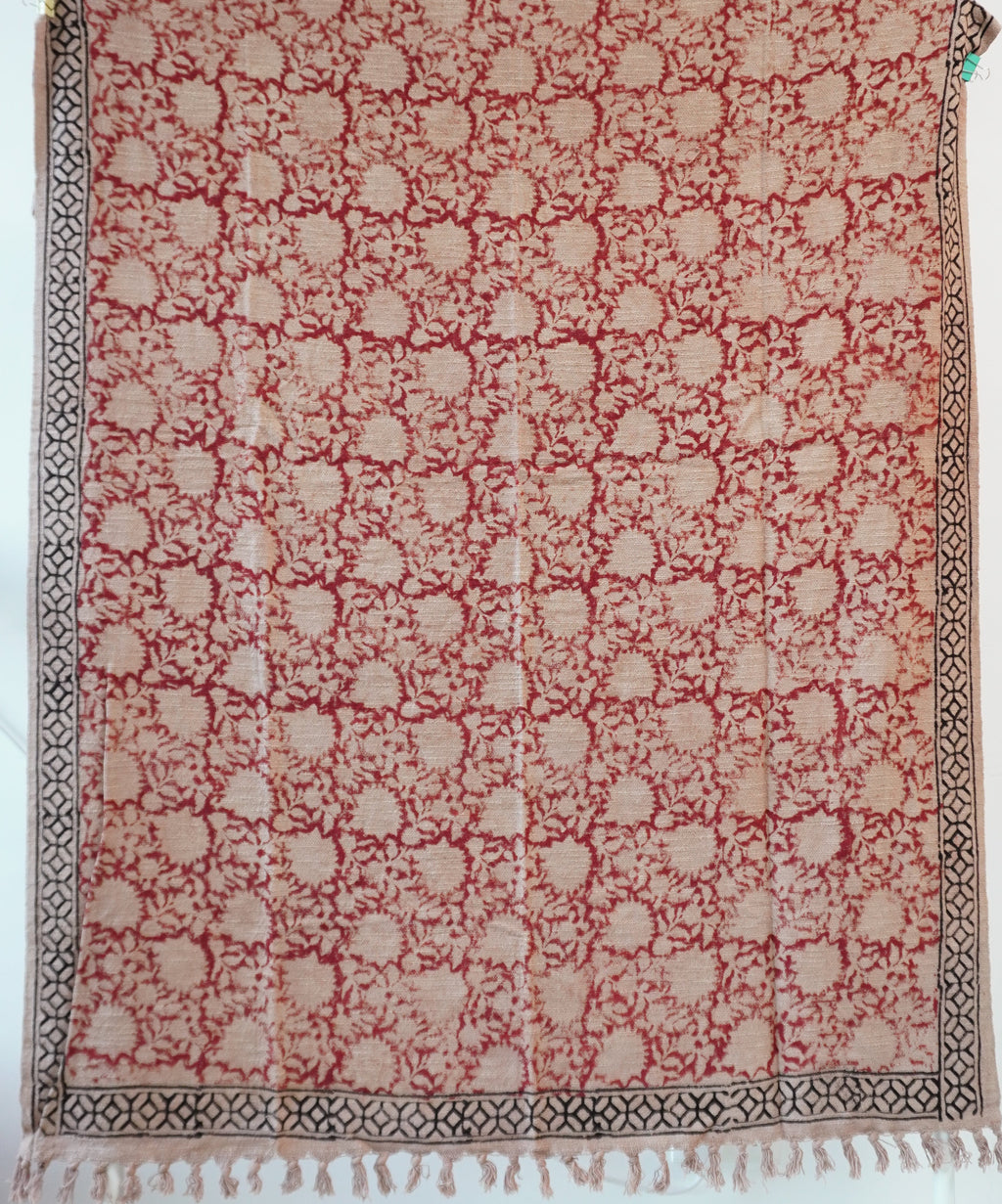 Hand Block Printed Throw Blanket Red