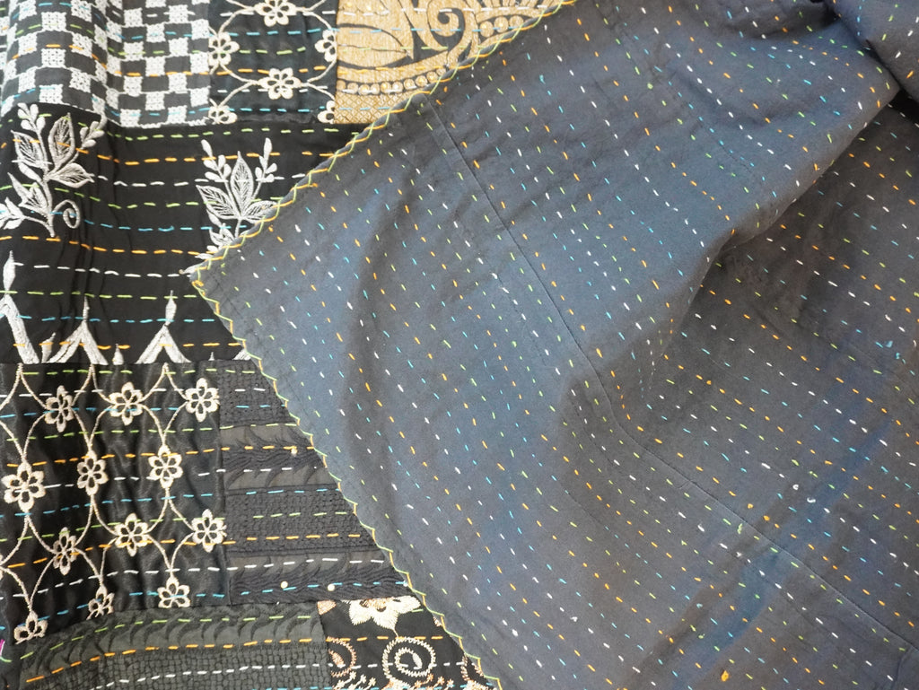 Black Khambadia Cotton Throw Blanket