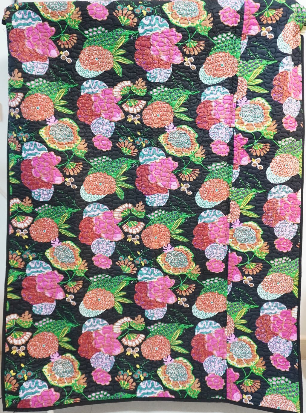 Black Floral Hand Quilted Throw