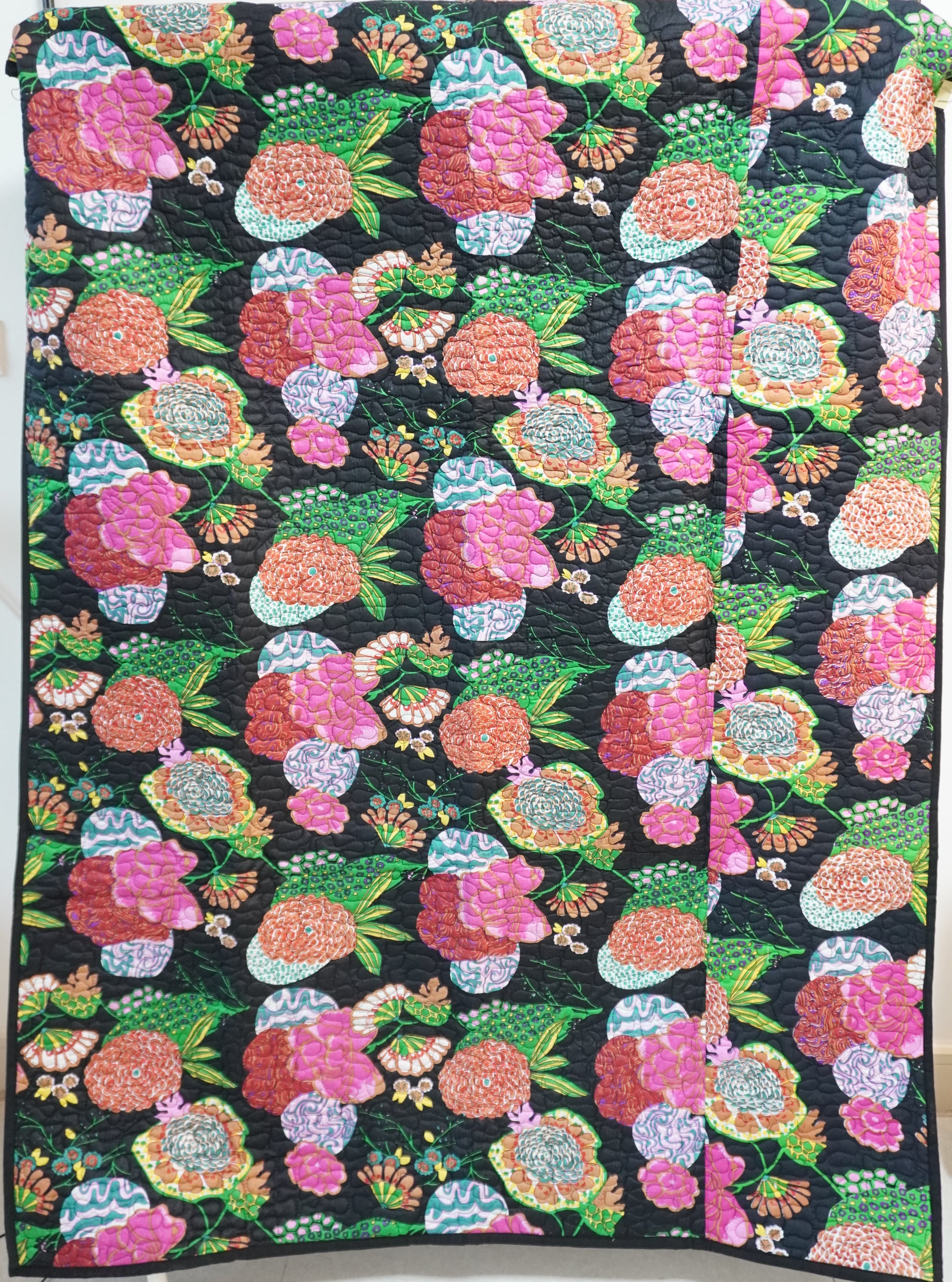 Black Floral Hand Quilted Throw