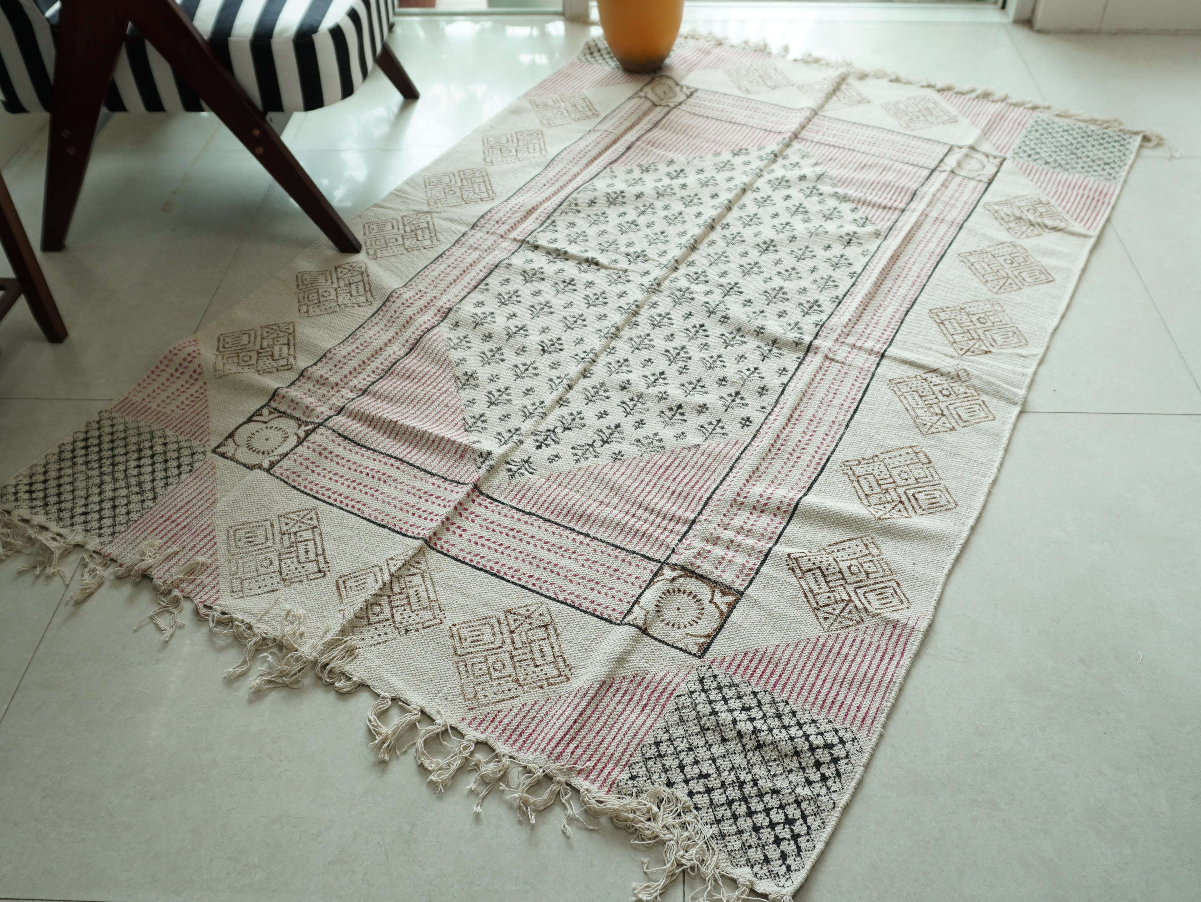 Tribal Flora Hand Block Printed Rug ( 4x6 Ft )