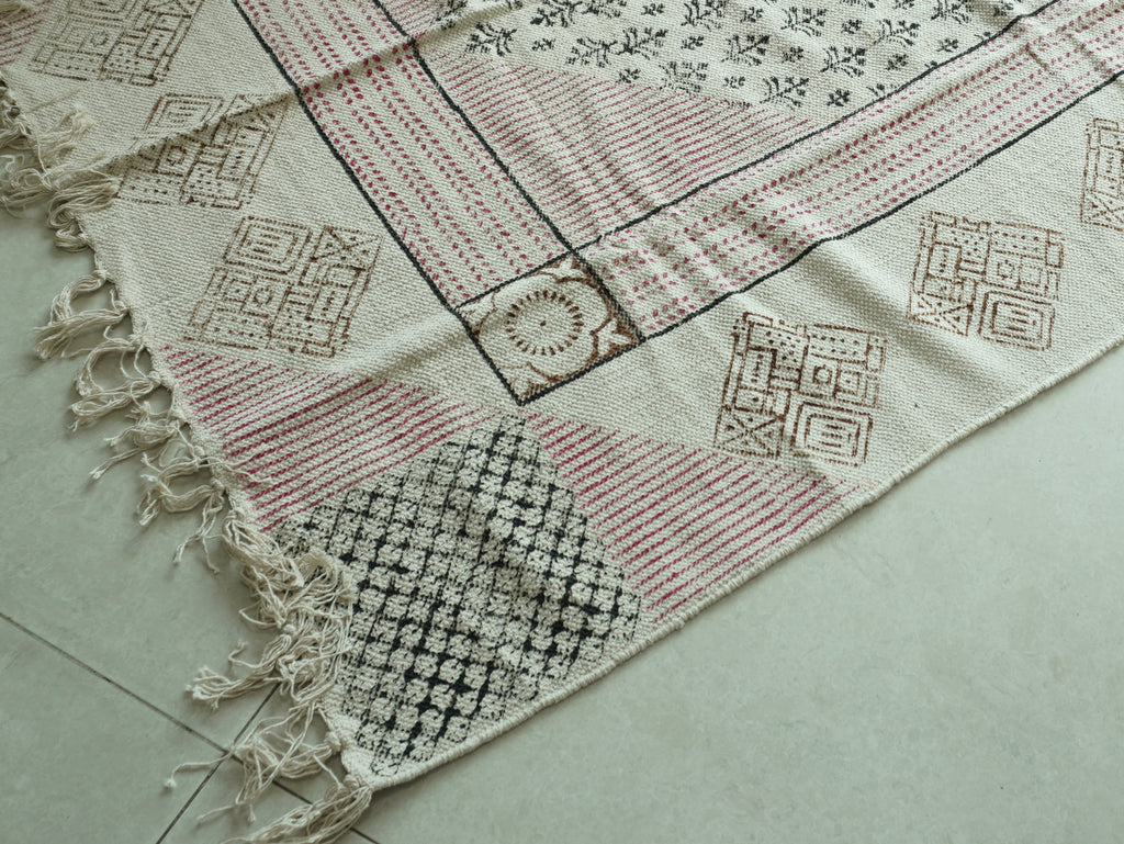 Tribal Flora Hand Block Printed Rug ( 4x6 Ft )