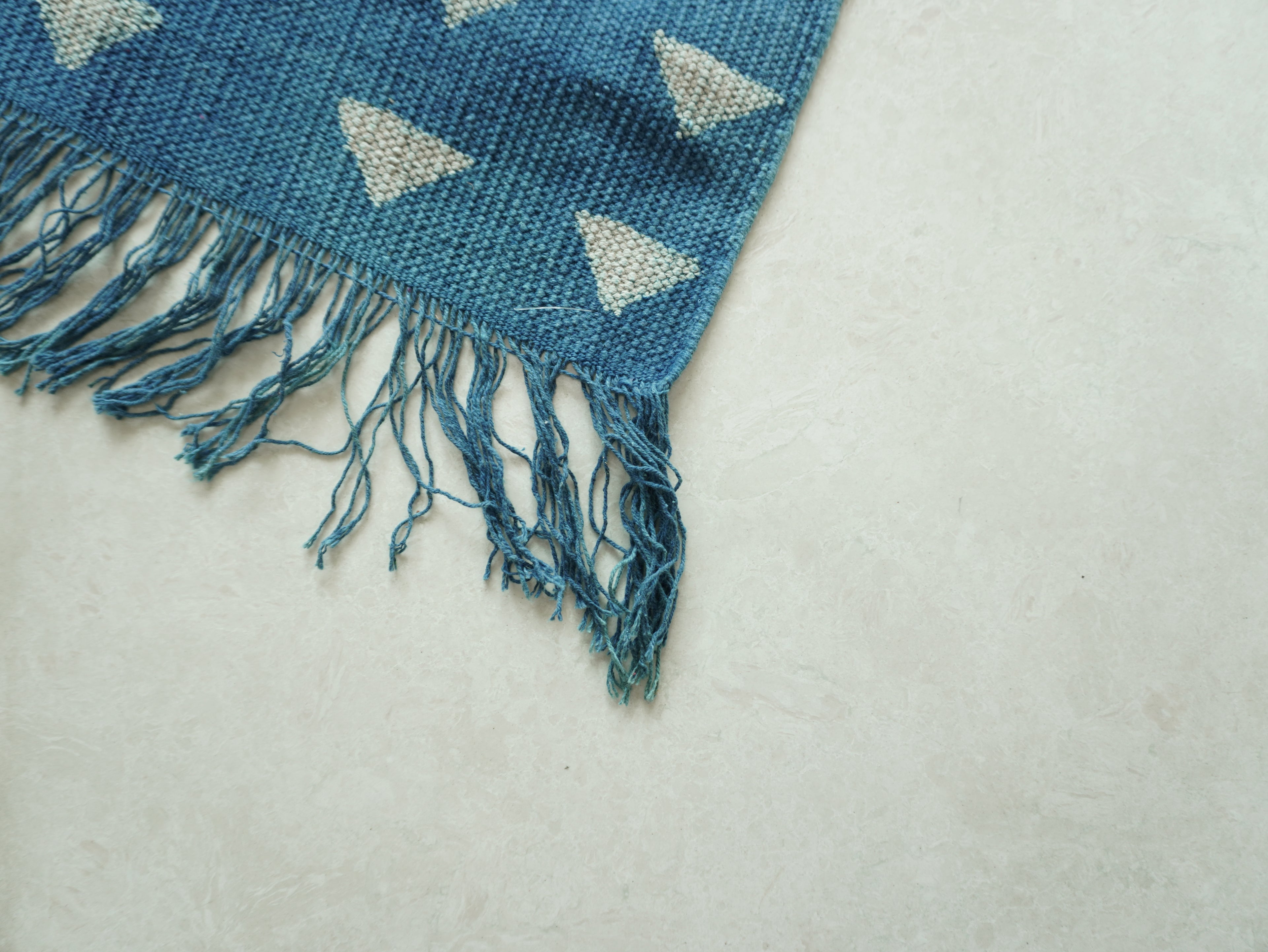 Indigo Tribal Triangle Hand Block Printed Rug ( 3x5 Ft )