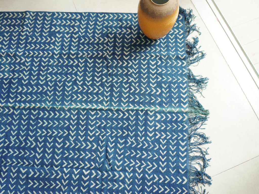 Kinetic Flow Indigo Hand Block Printed Rug ( 4x6 Ft )