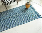 Chevron Indigo Hand Block Printed Rug ( 3x5 Ft )