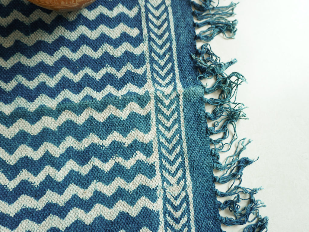 Chevron Indigo Hand Block Printed Rug ( 3x5 Ft )