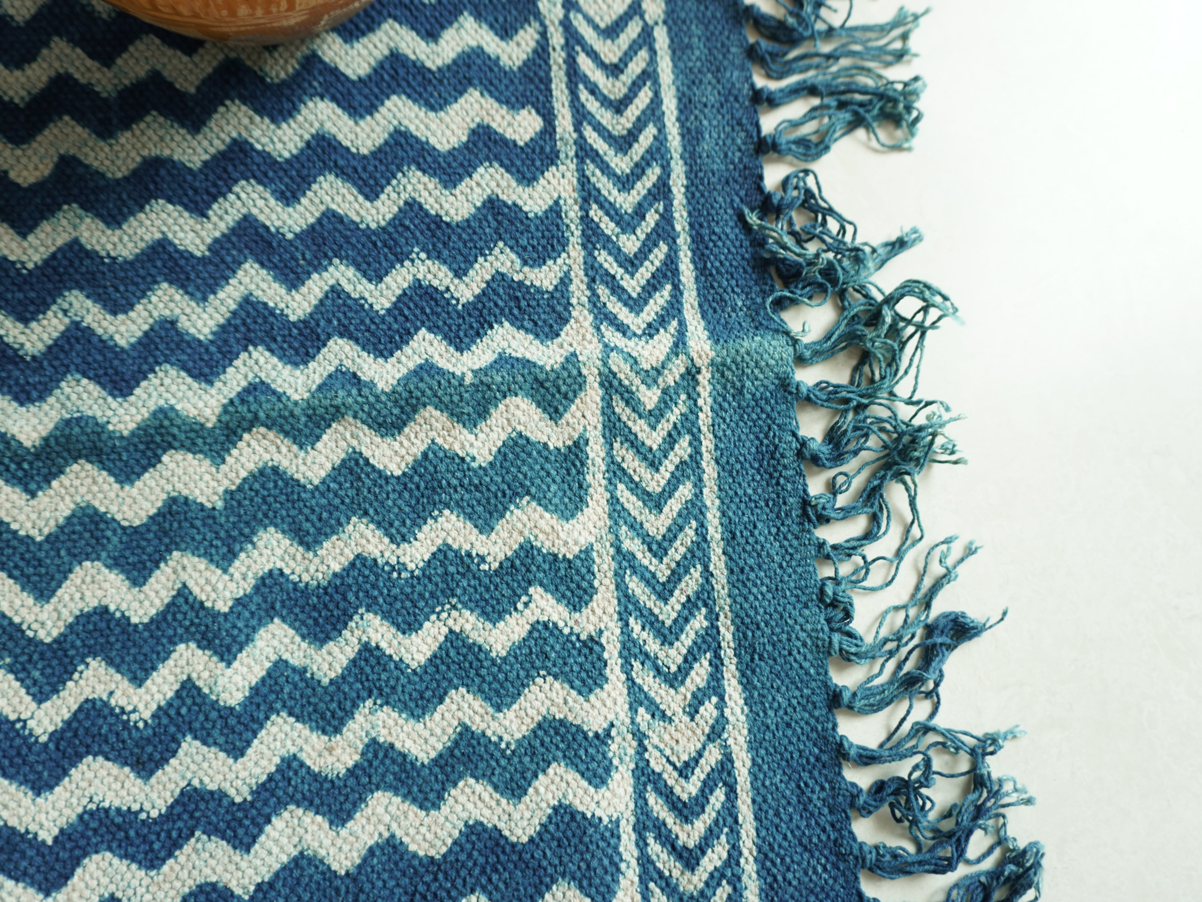 Chevron Indigo Hand Block Printed Rug ( 3x5 Ft )