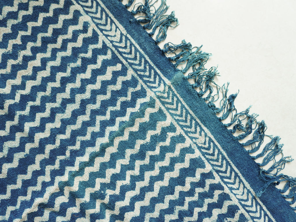 Chevron Indigo Hand Block Printed Rug ( 3x5 Ft )