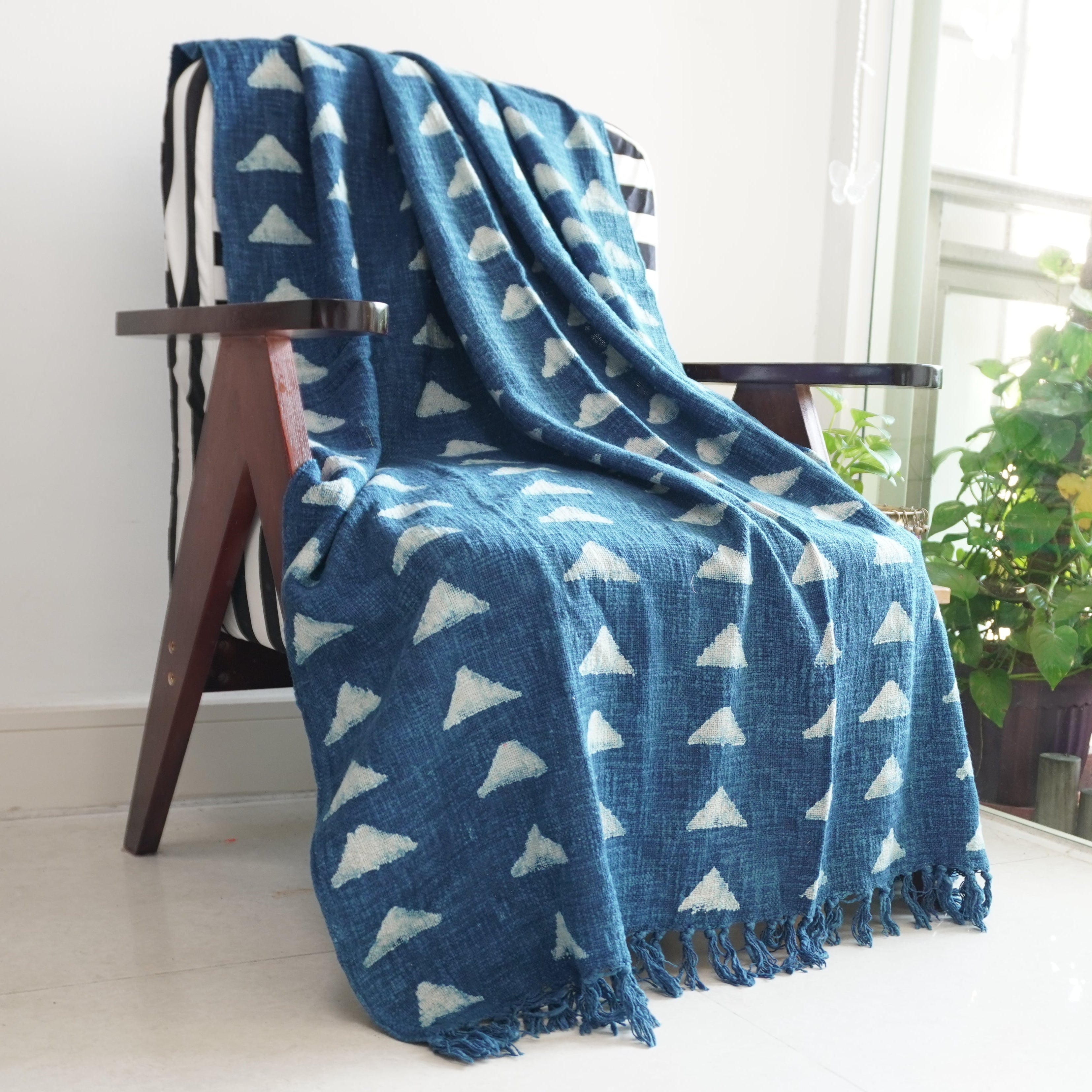 Indigo Tribal Triangle Throw Blanket