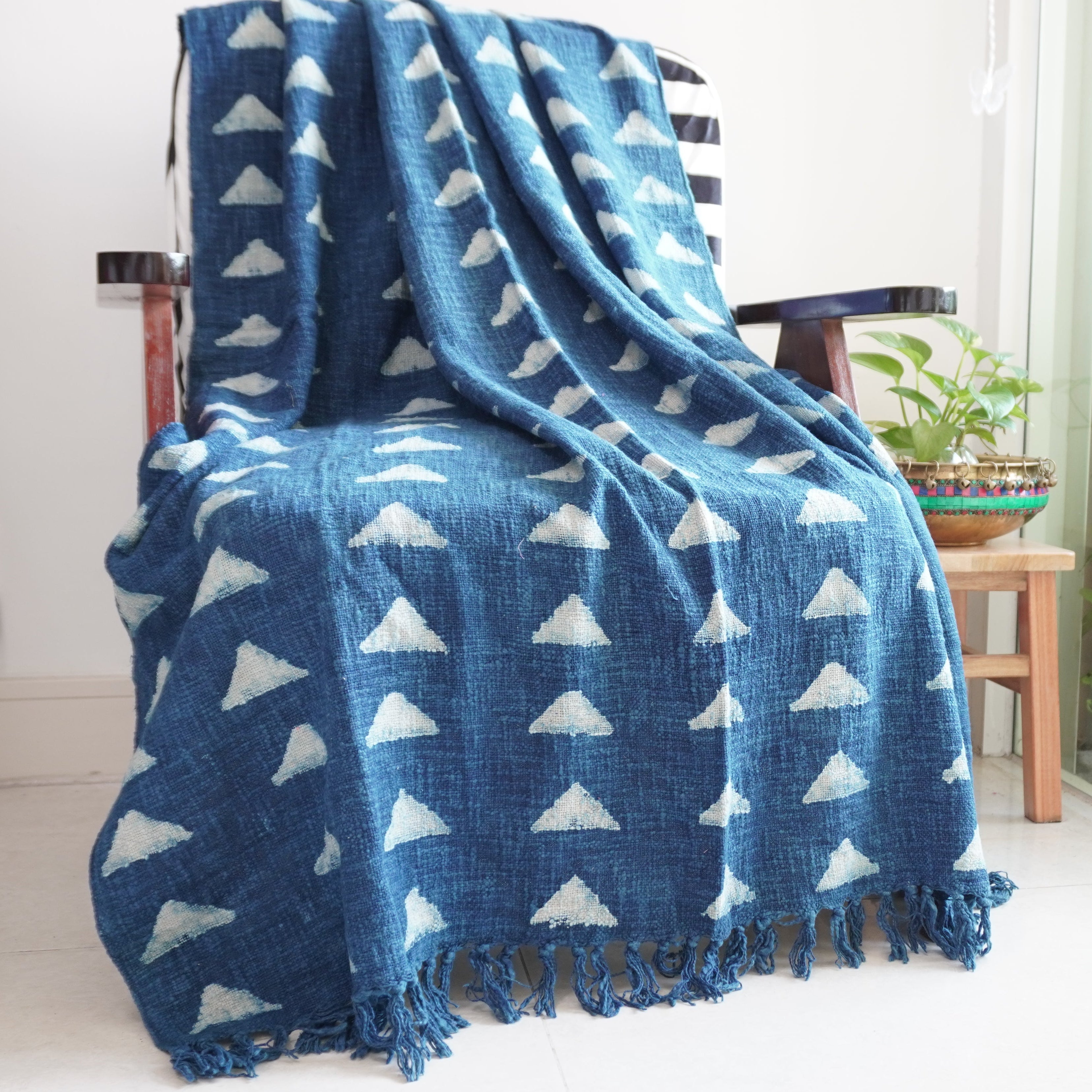 Indigo Tribal Triangle Throw Blanket