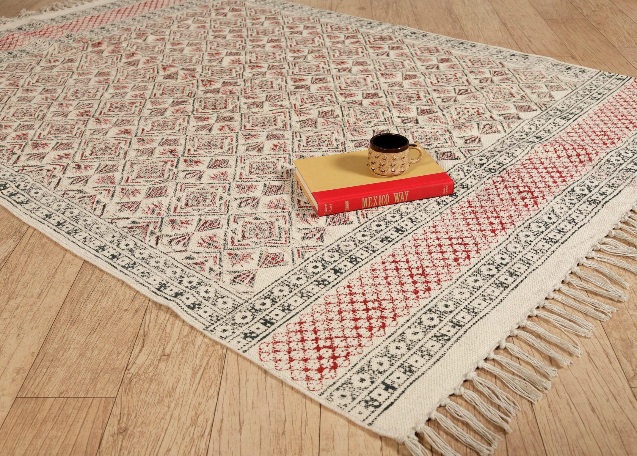 Folk Art Hand Block Printed Rug ( 4x6 Ft )