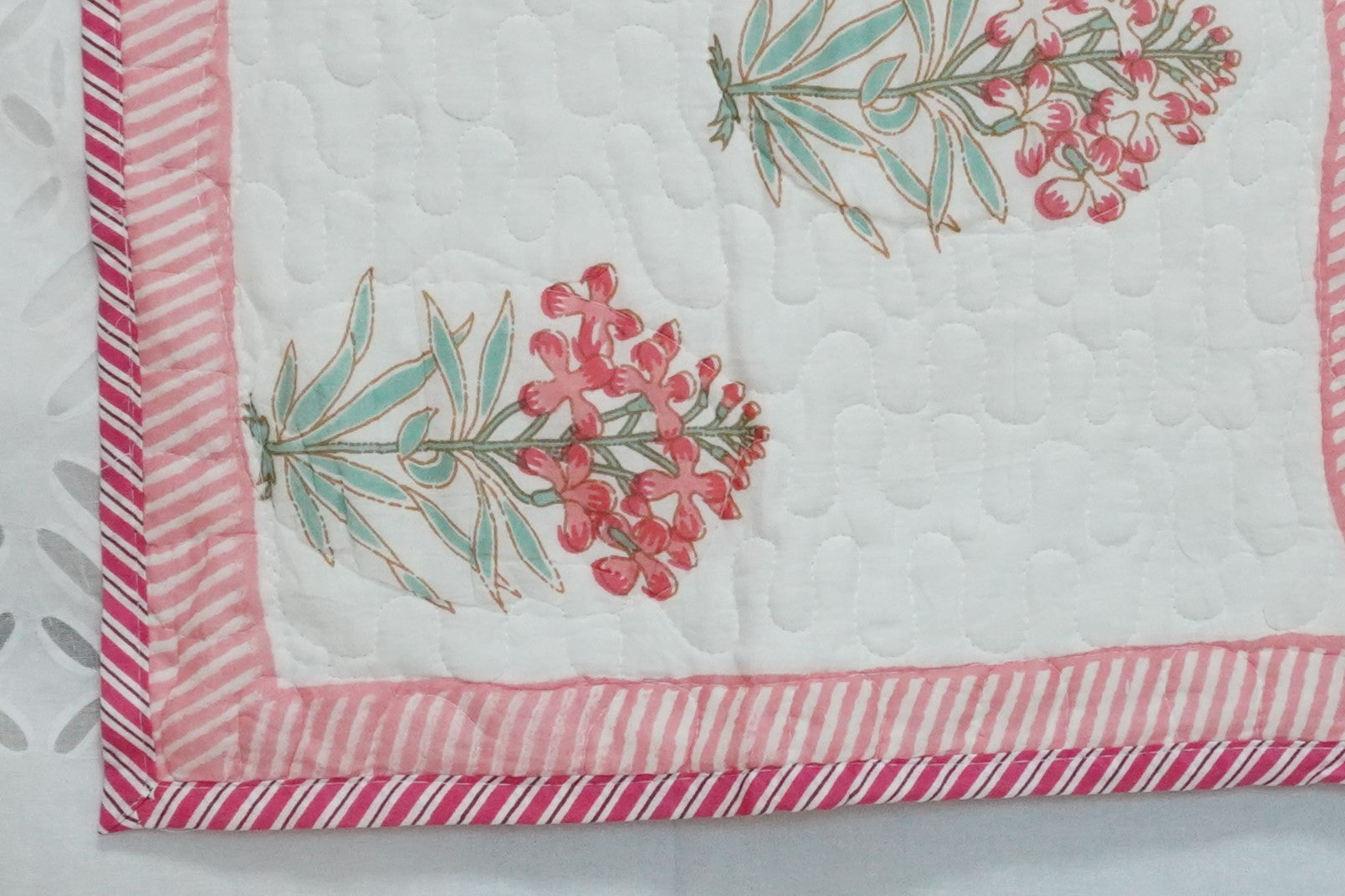 Ikebana Hand Block Printed Quilted Bedcover