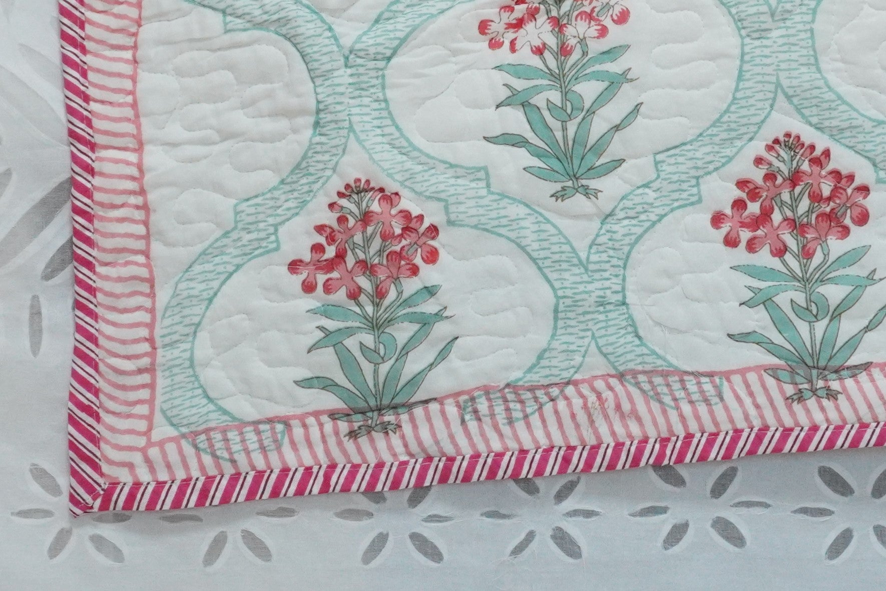 Ikebana Hand Block Printed Quilted Bedcover