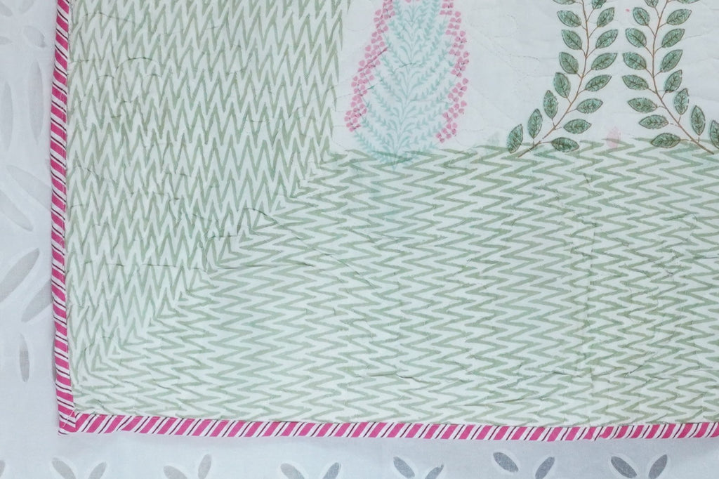 Ikebana Hand Block Printed Quilted Bedcover