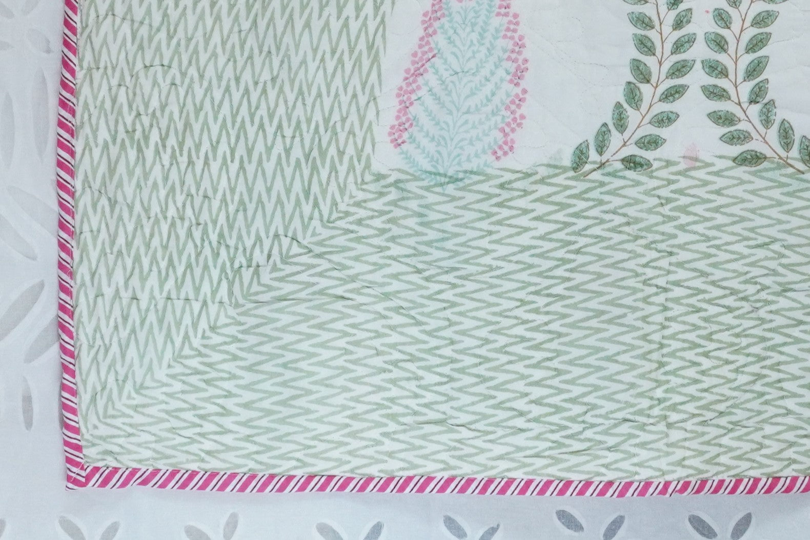 Ikebana Hand Block Printed Quilted Bedcover