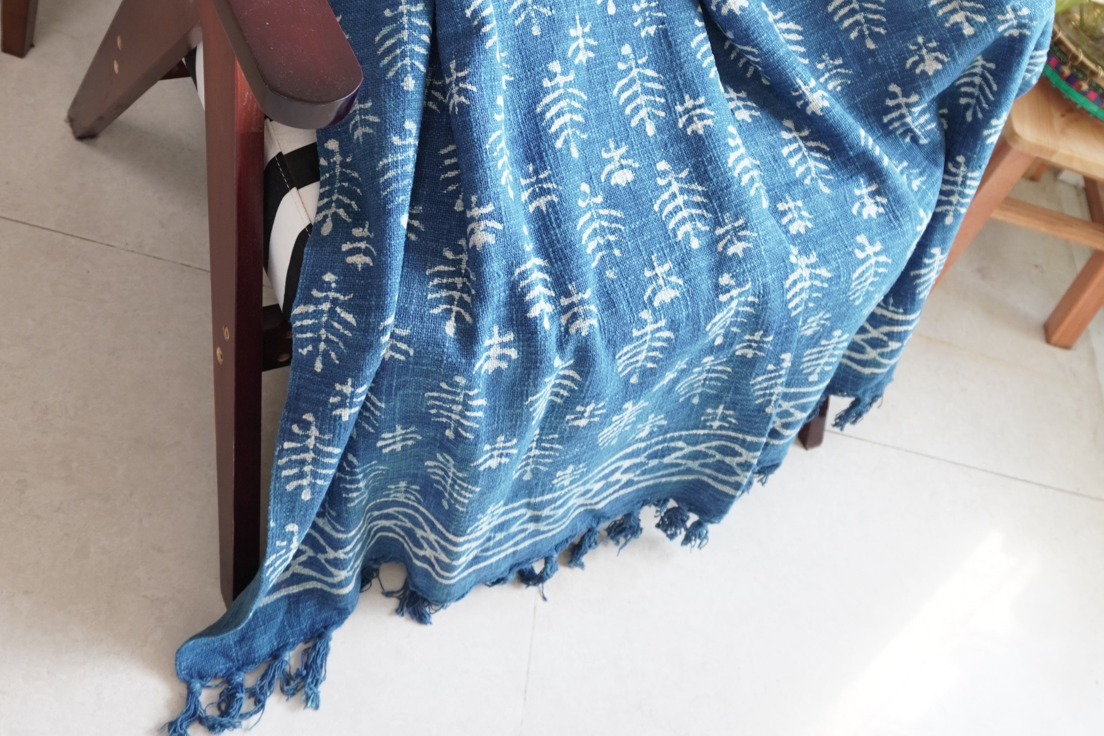 Indigo Tribal Leaf Throw Blanket