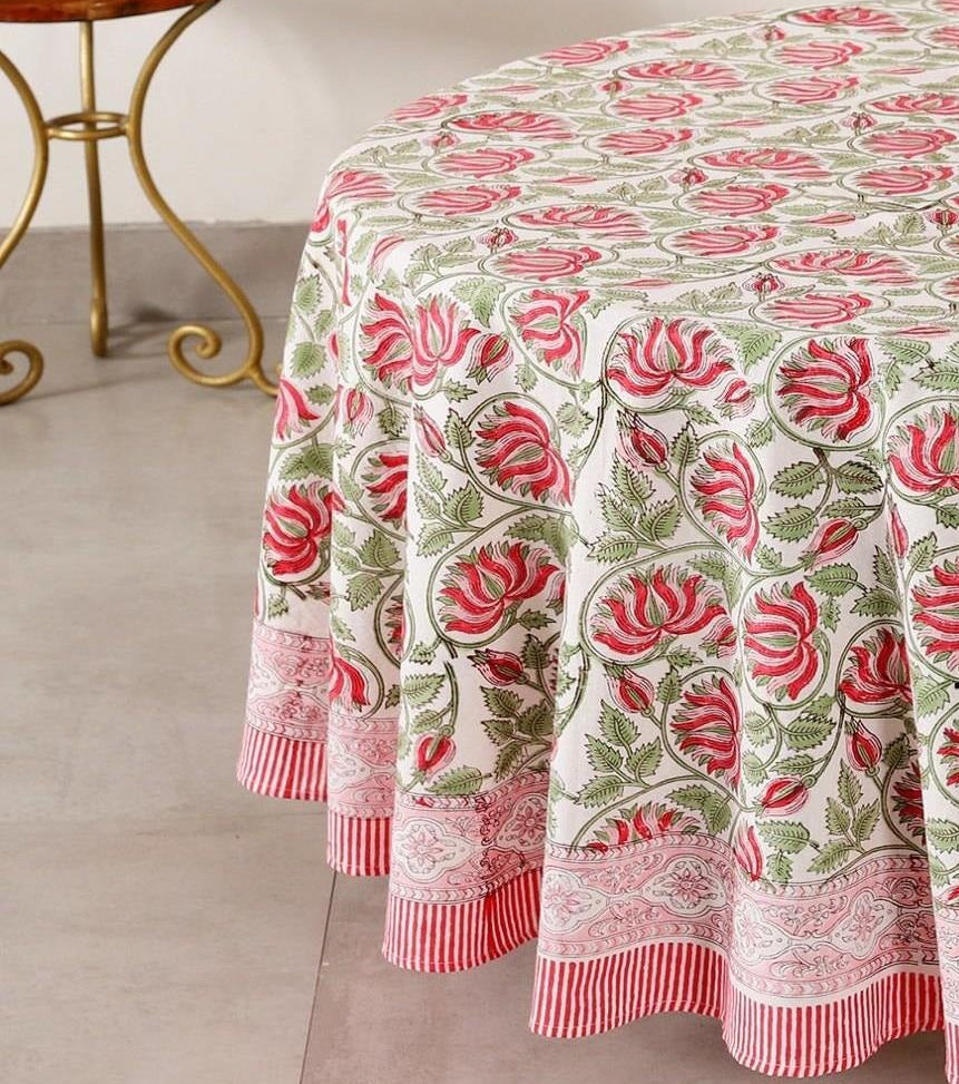 Lotus Hand Block Printed Round Table Cover