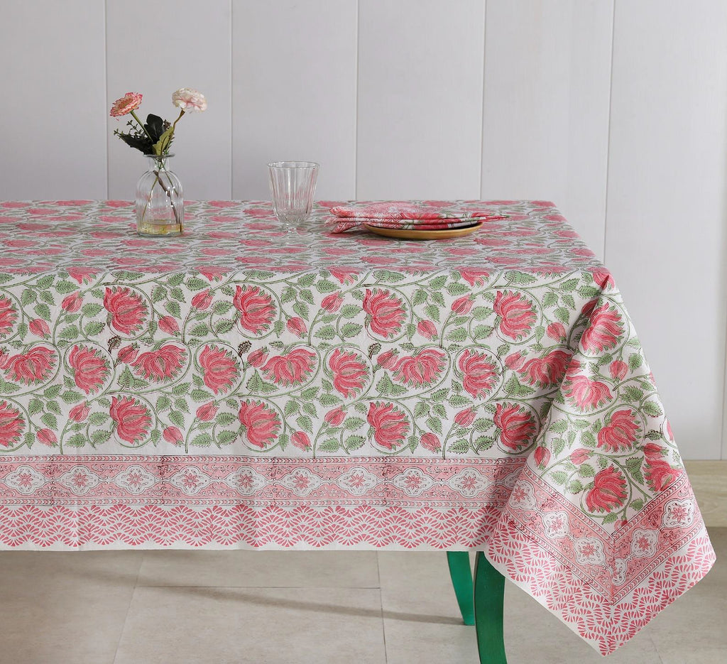 Lotus Hand Block Printed Rectangle Table Cover