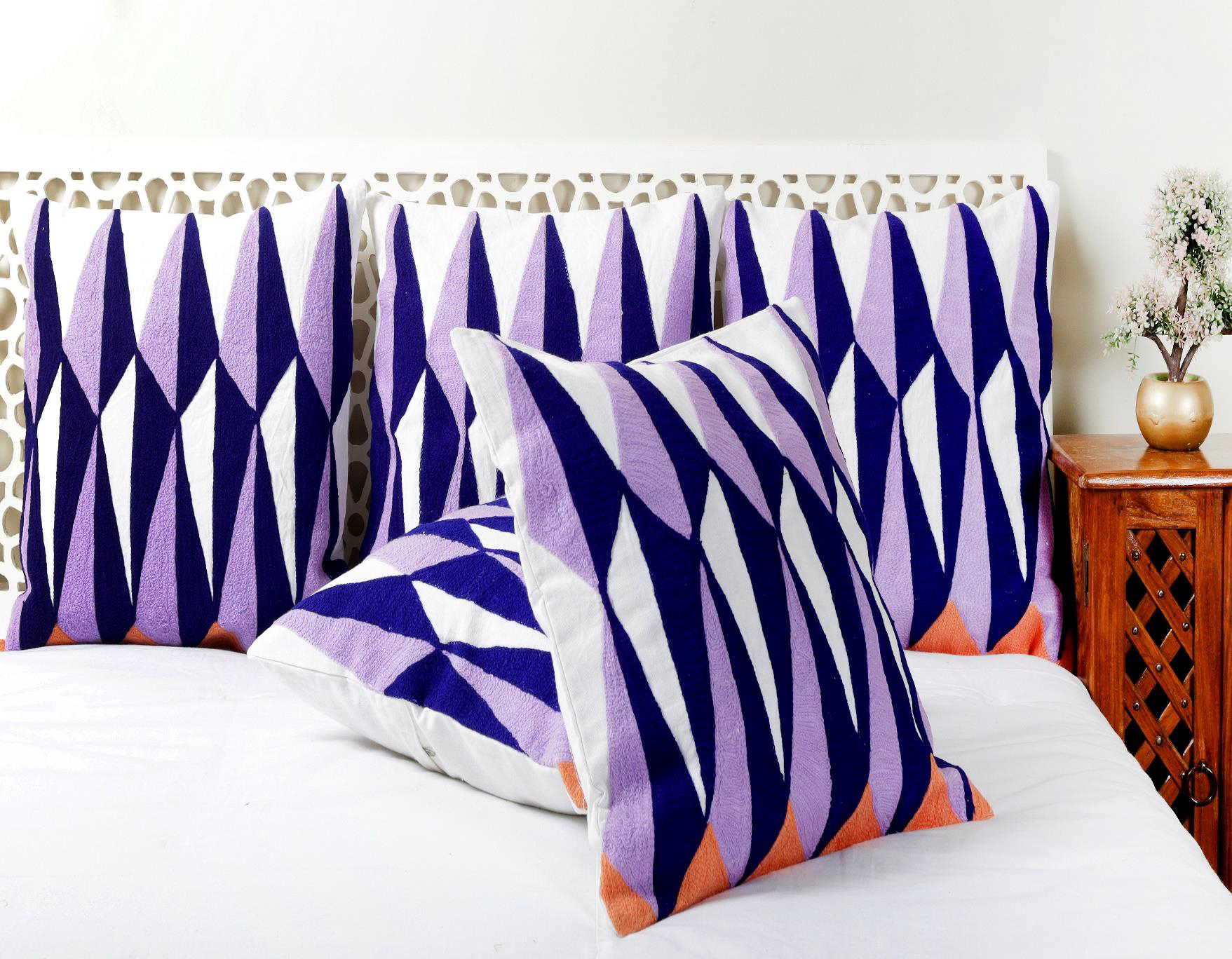 Abstract Lavender - 16x16 Inch (Set OF 5) Embroidered Cotton Cushion Cover