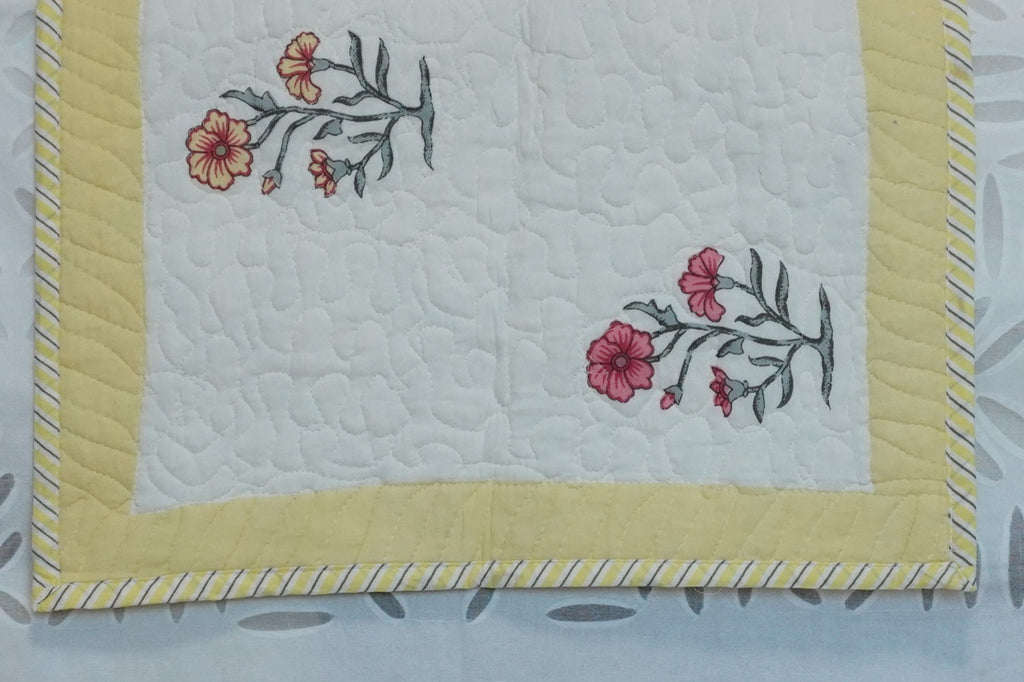 Ikebana Hand Block Printed Quilted Bedcover