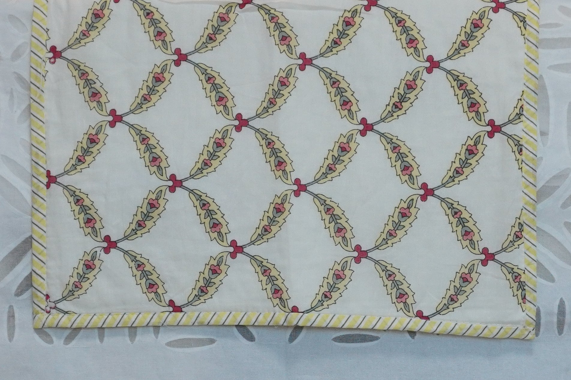 Ikebana Hand Block Printed Quilted Bedcover