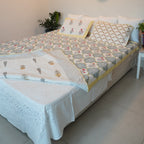 Ikebana Hand Block Printed Quilted Bedcover