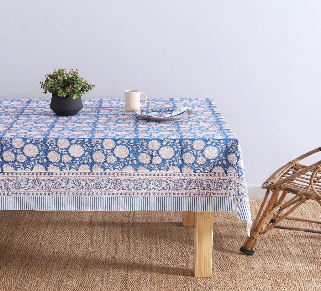 Blue Lagoon Hand Block Printed Rectangle Table Cover