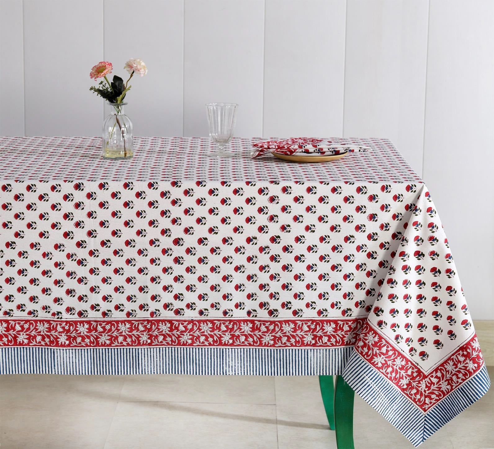 Floret Hand Block Printed Rectangle Table Cover