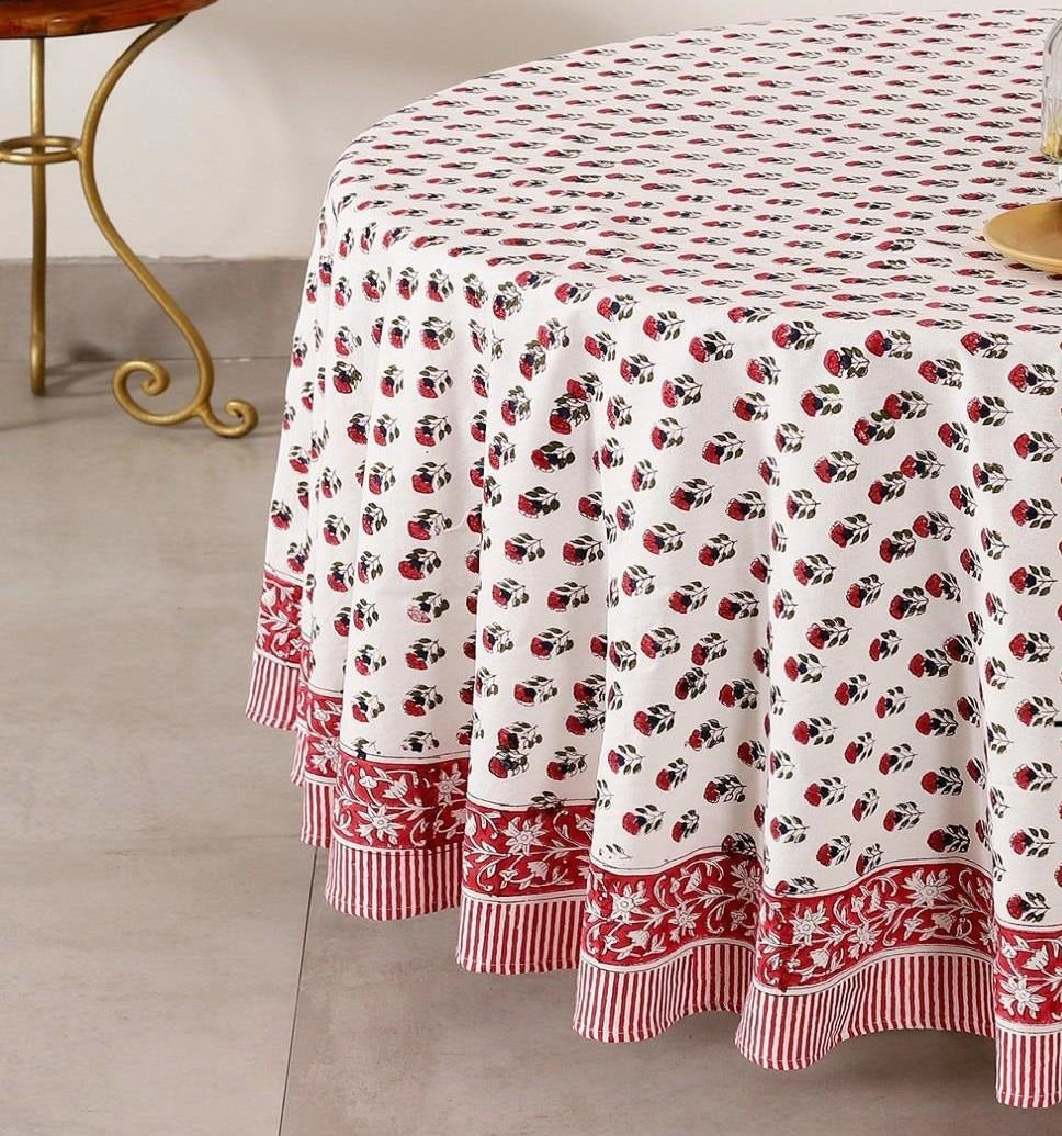 Floret Hand Block Printed Round Table Cover