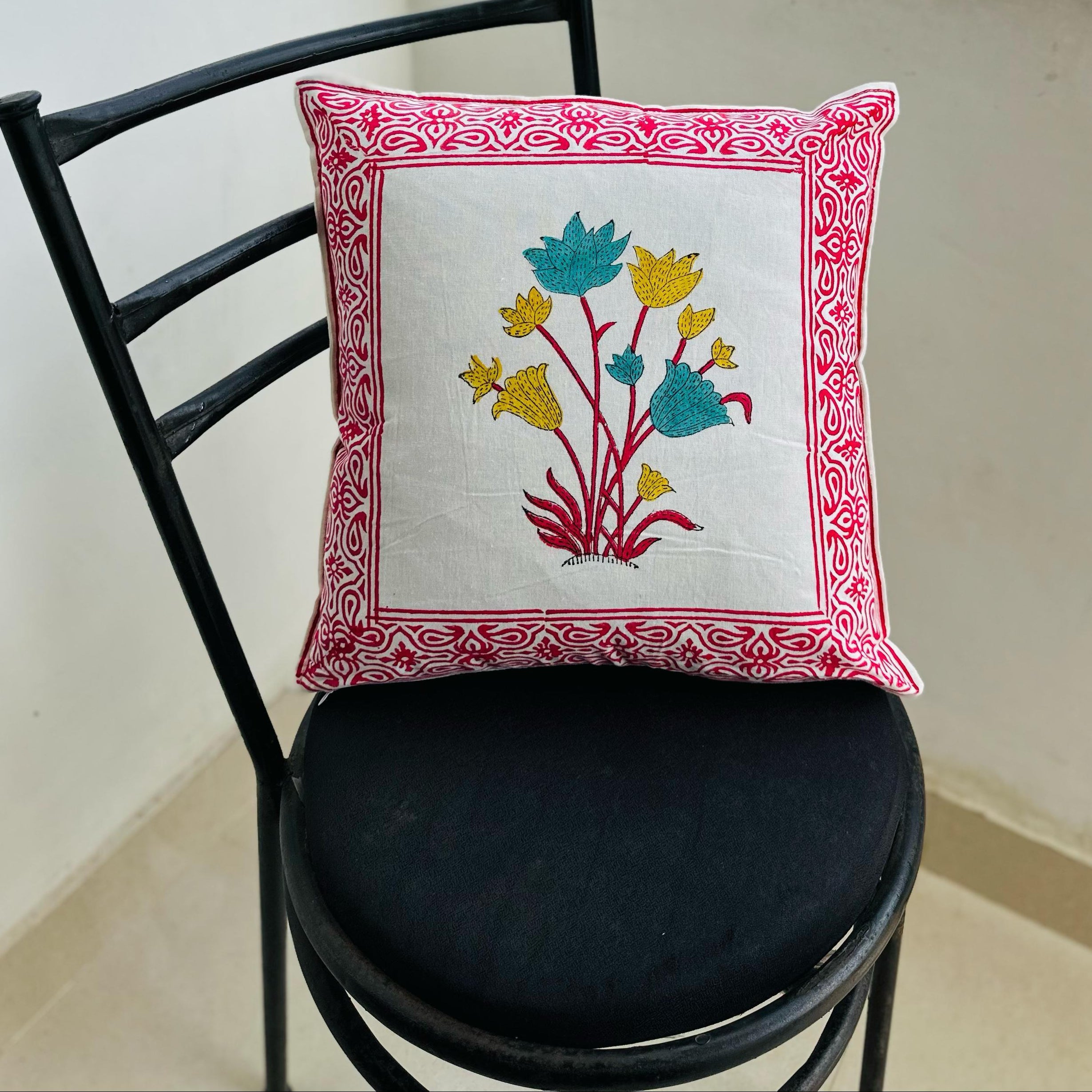 Mughal Flora(set of 5) - 16x16 Hand Block Cotton Cushion Cover