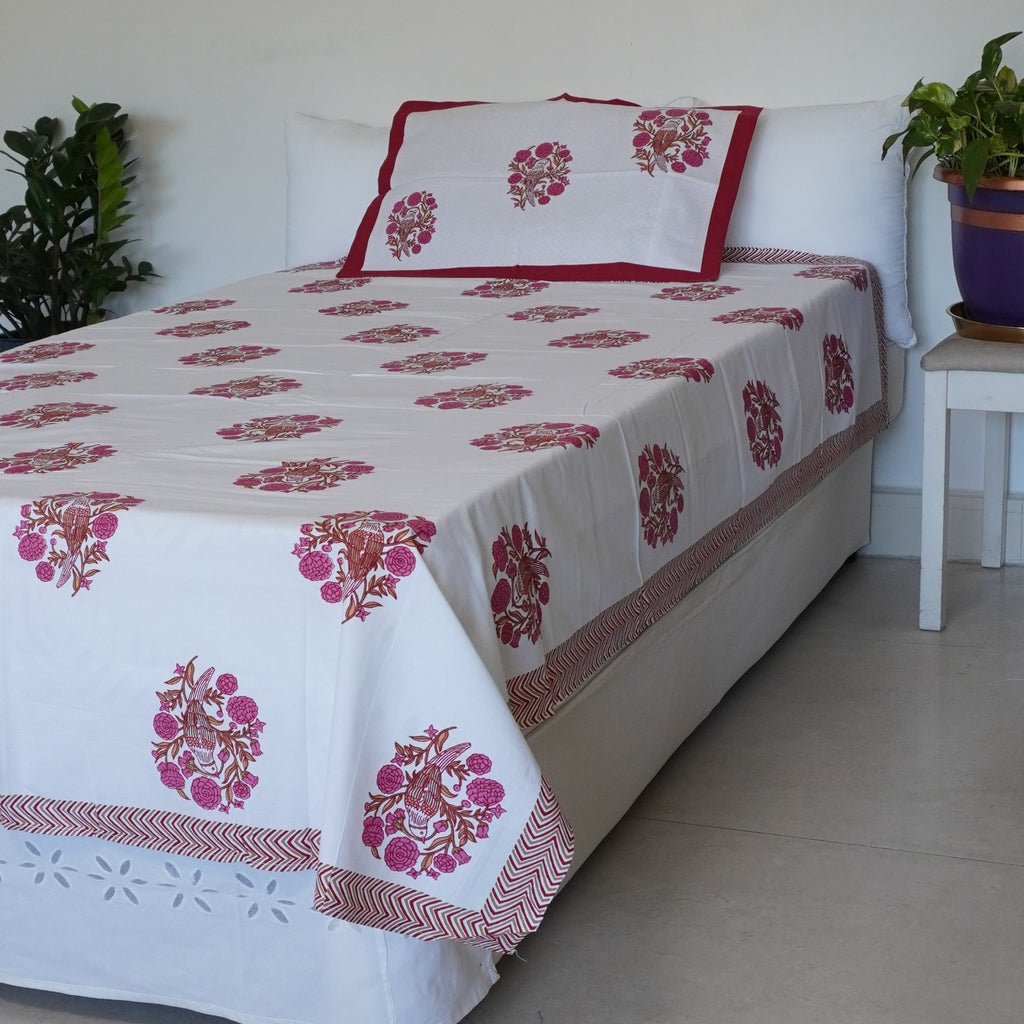 Pink Parrots Single Bedsheet