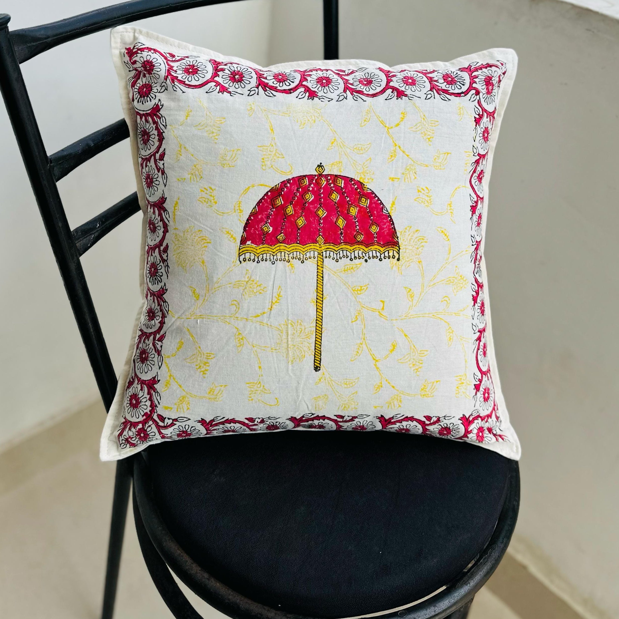 Royal Red Canopy(set of 5) - 16x16 Hand Block Cotton Cushion Cover