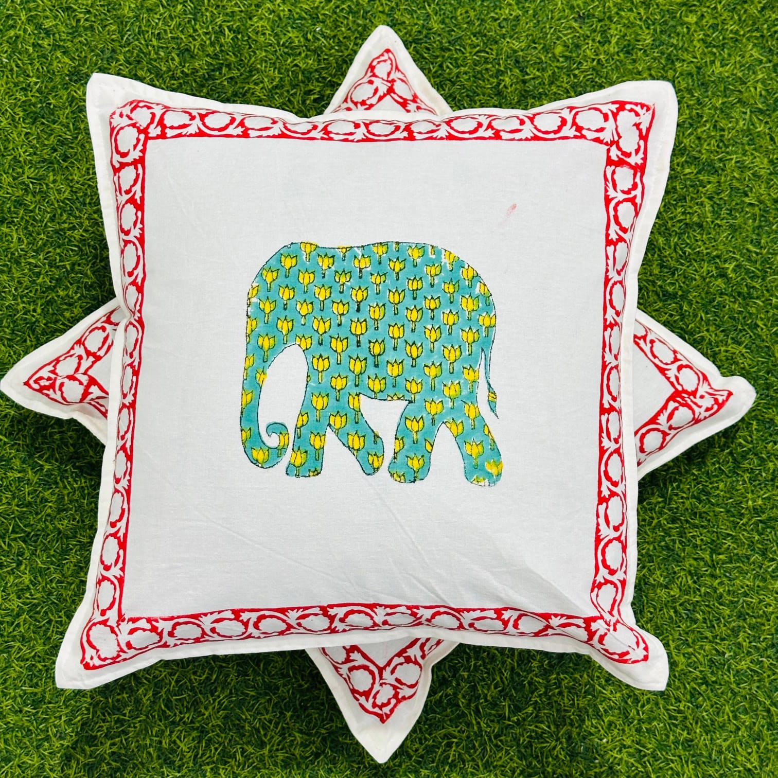 Royal Elephant(set of 5) - 16x16 Hand Block Cotton Cushion Cover