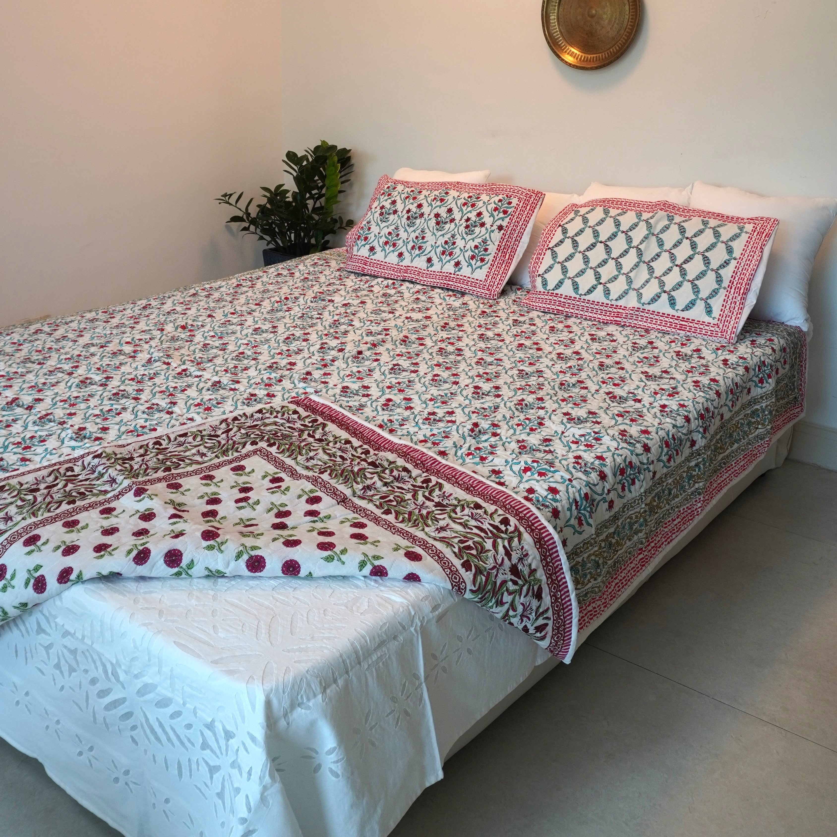 Sonnet Hand Block Printed Quilted Bedcover