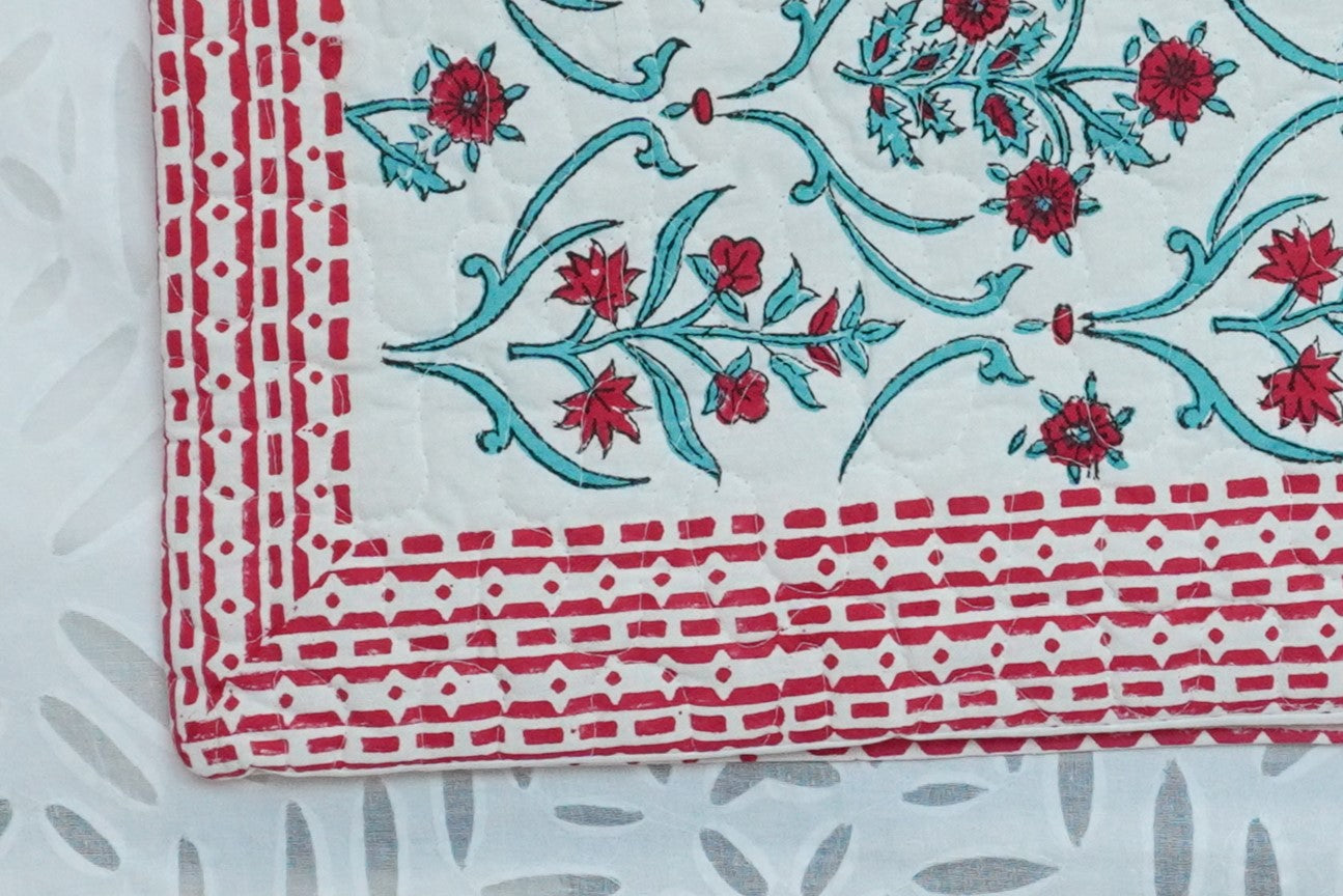 Sonnet Hand Block Printed Quilted Bedcover